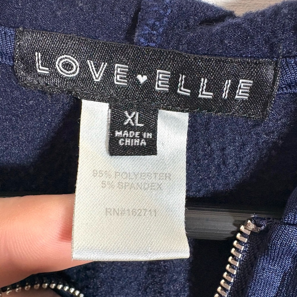 Love Ellie Navy Zip Up Hoodie XL Ring Pull Front Pocket - Picture 3 of 4